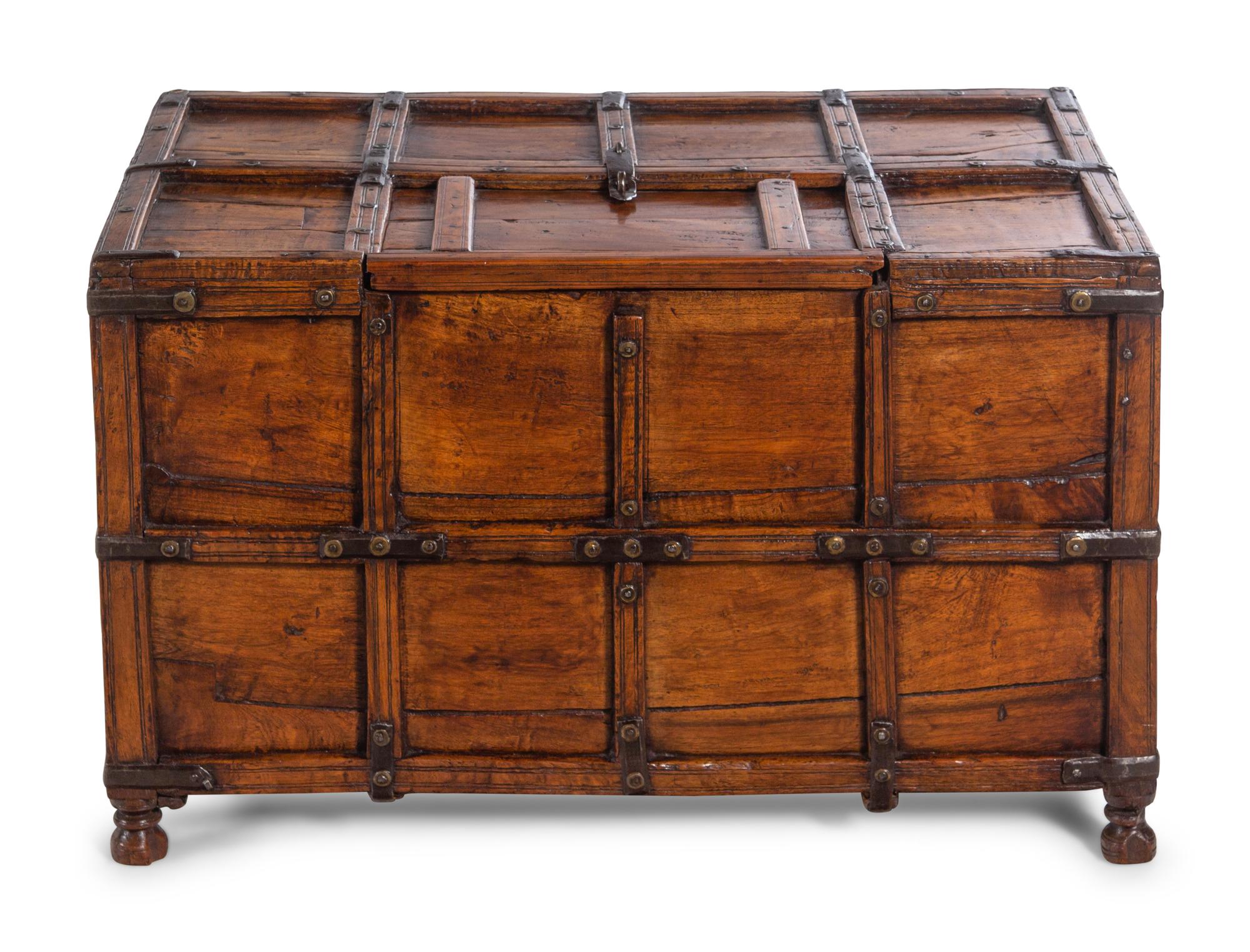 A Continental Iron Mounted Walnut Strong Box