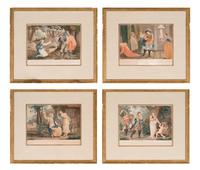A Set of Four French Hand-Colored Engravings in Giltwood Frames