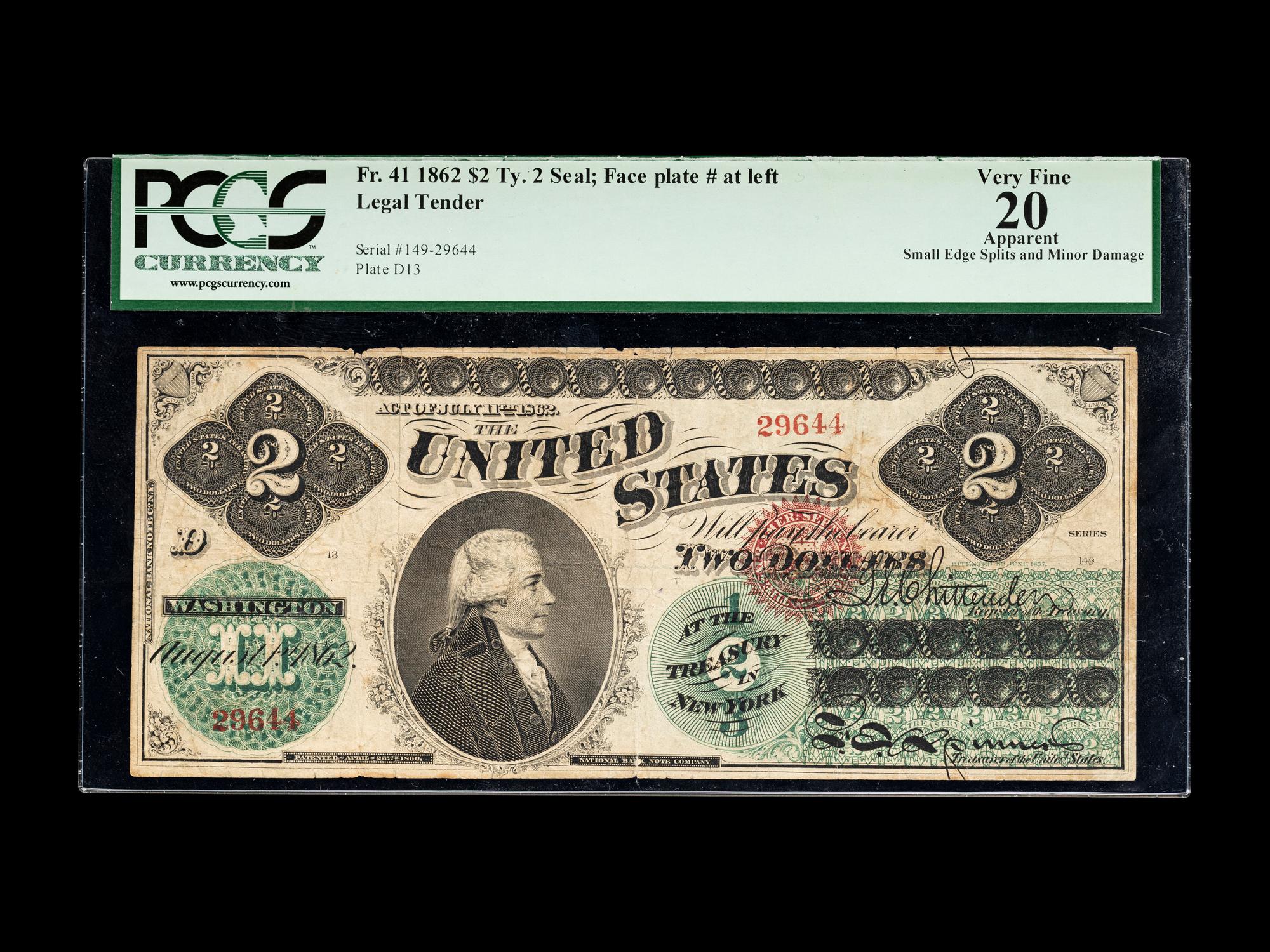 A Series 1862 $2: Type II Legal Tender Note [Fr. 41] (PCGS VF20 Apparent; Edge Splits and Minor Damage)