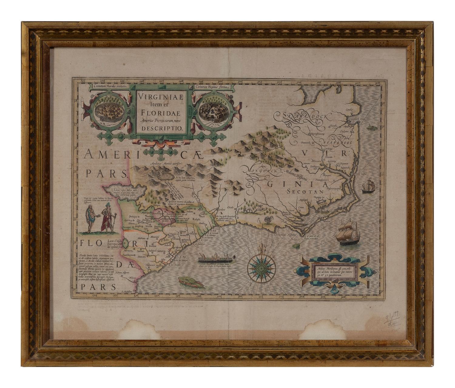 HONDIUS, Jodocus (1563-1612). Virginiae item et Floridae Americae provinciarum, nova descriptio . Amsterdam, ca 1634 or later.