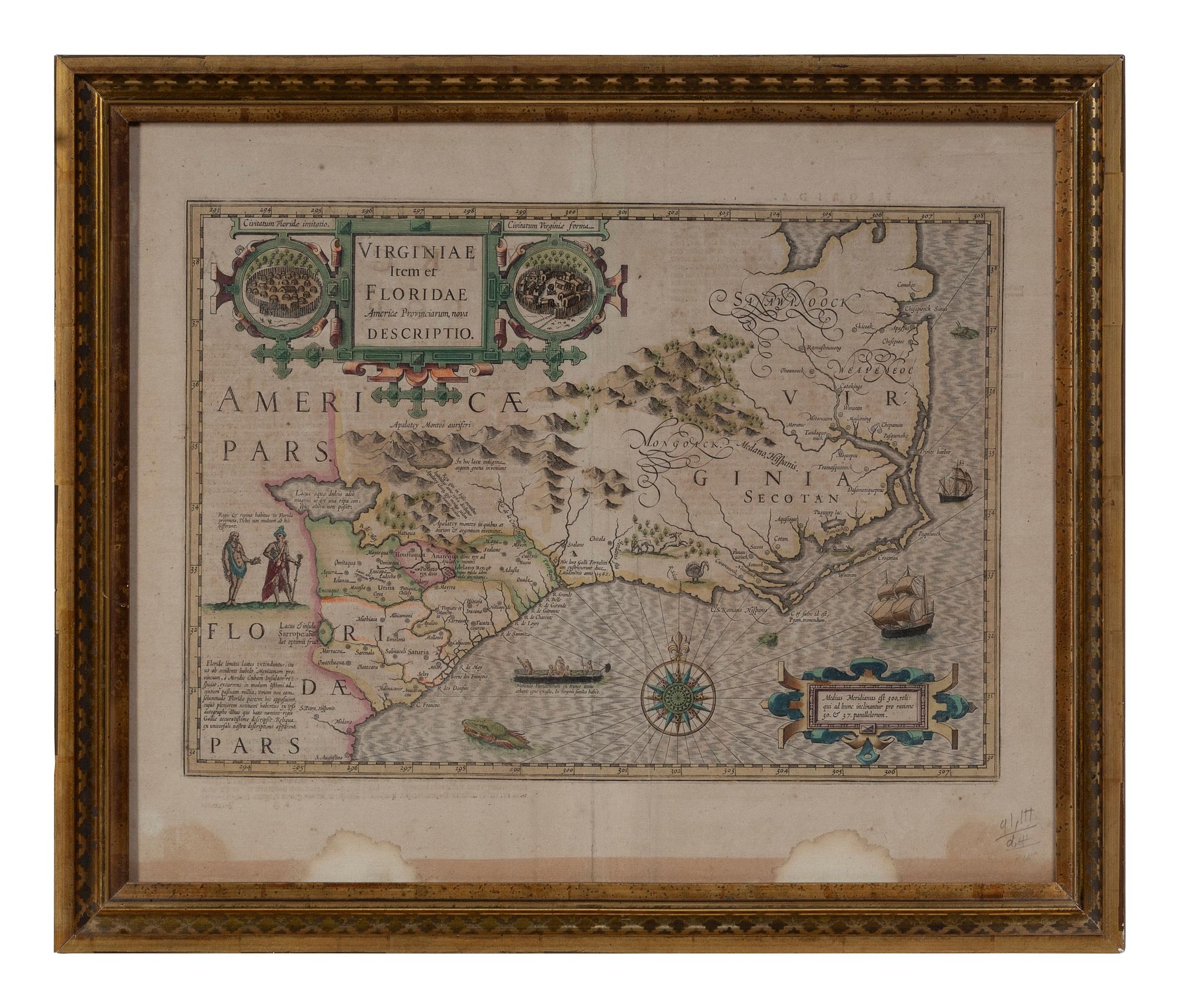 HONDIUS, Jodocus (1563-1612). Virginiae item et Floridae Americae provinciarum, nova descriptio . Amsterdam, ca 1634 or later.