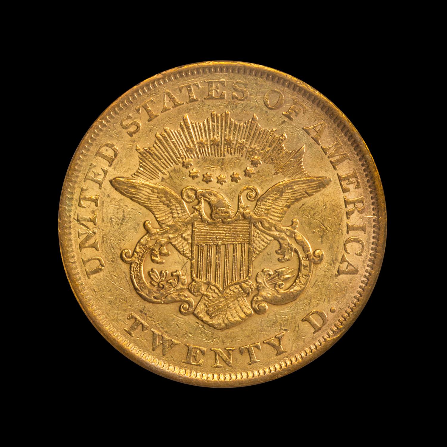 A United States 1857 Liberty Head $20 Gold Coin