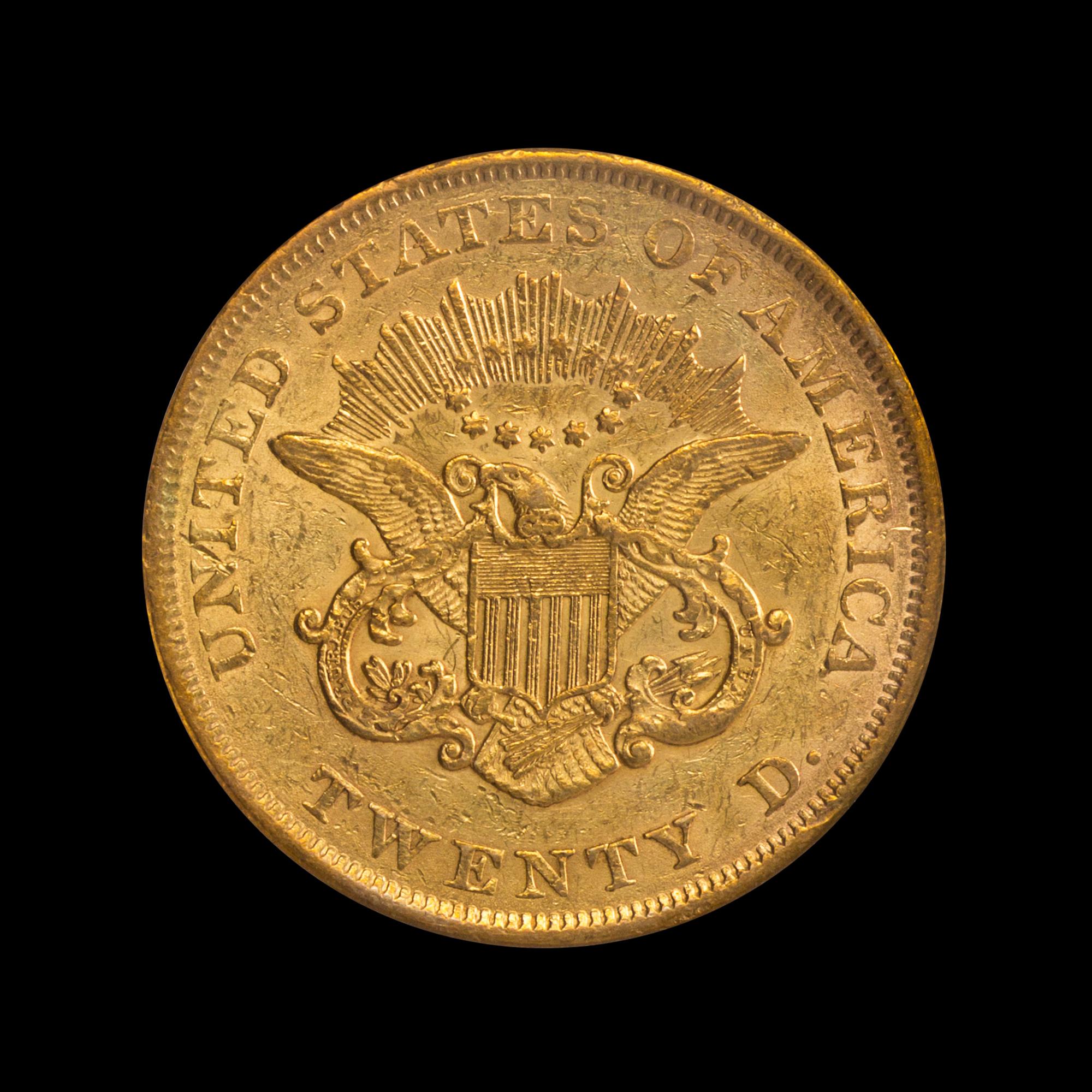 A United States 1857 Liberty Head $20 Gold Coin