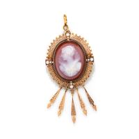VICTORIAN, YELLOW GOLD AND SEED PEARL CAMEO BROOCH