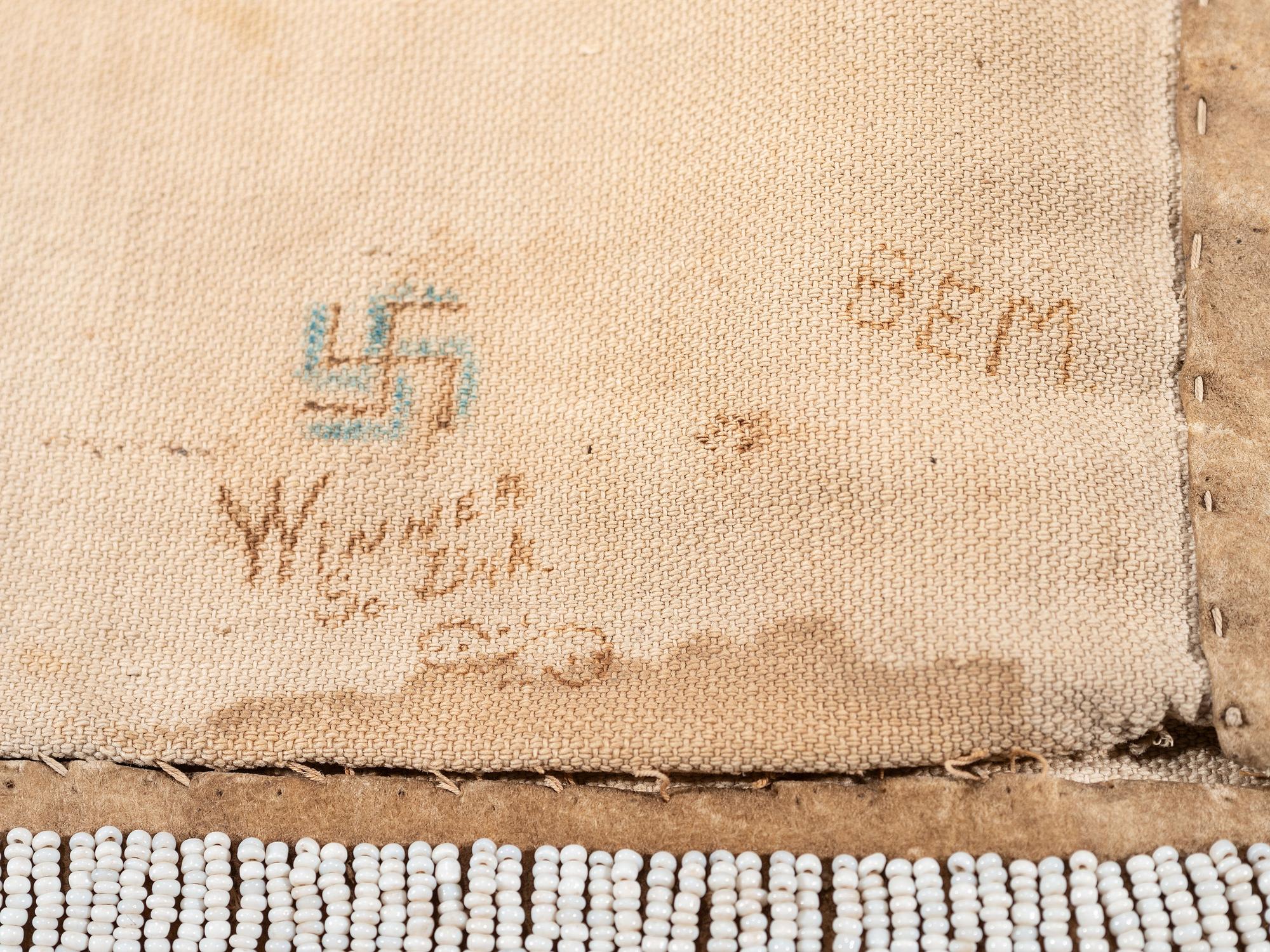 Sioux Beaded Hide Saddle Blanket, with World War I Era Doodles