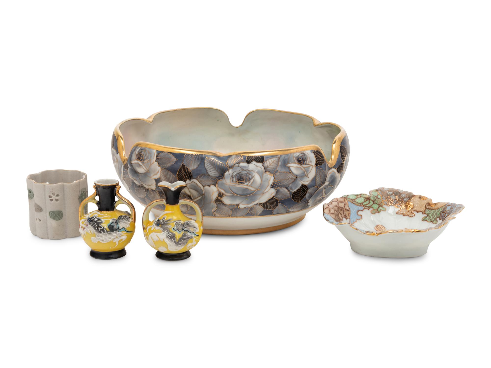 Five Chinese and Japanese Gilt Decorated Porcelain Vessels