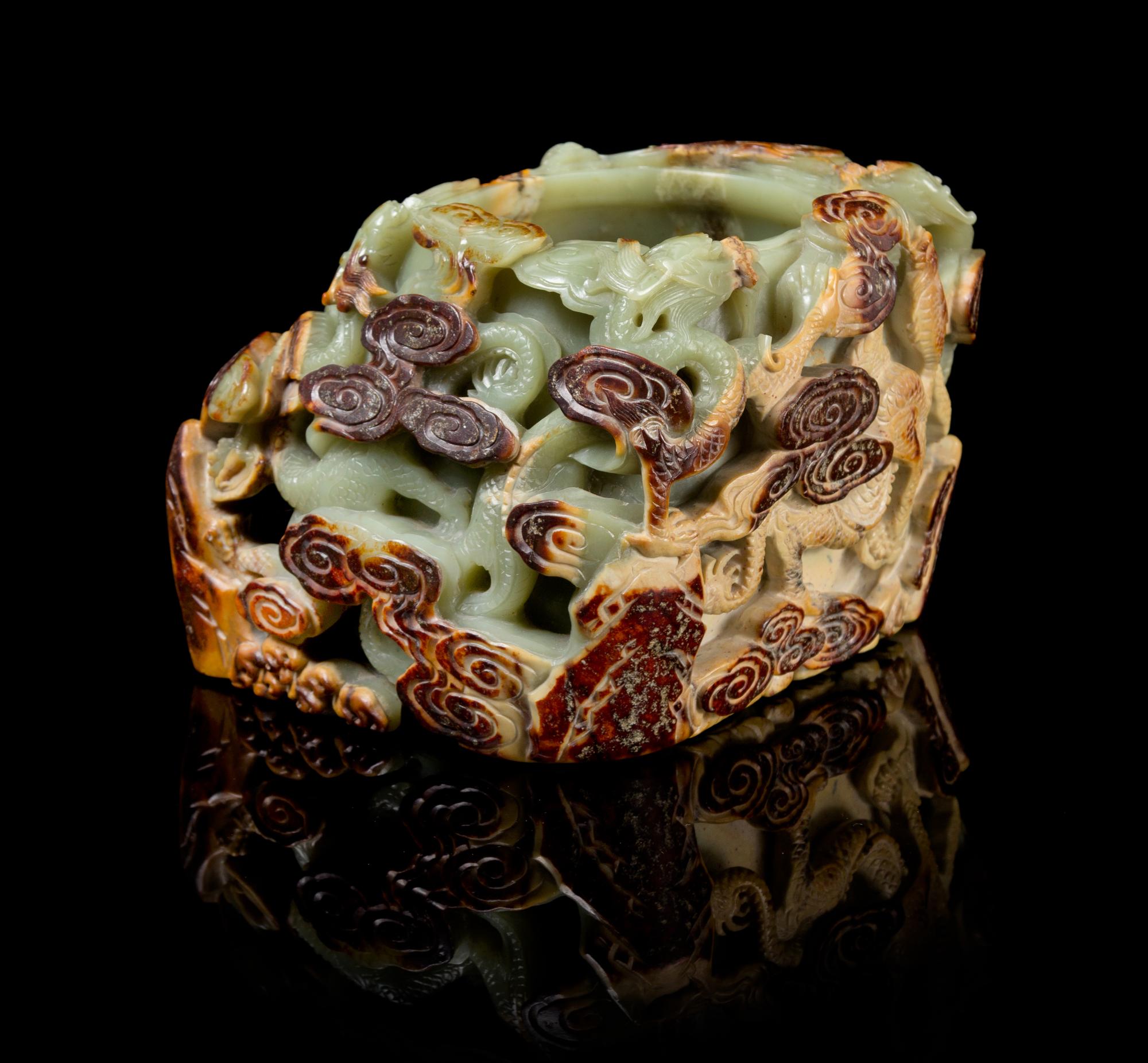 A Large and Impressive Chinese Jade Dragon Brushwasher 18TH CENTURY OR EARLIER Height 5 5/8 inches. — 18TH CENTURY OR EARLIER
