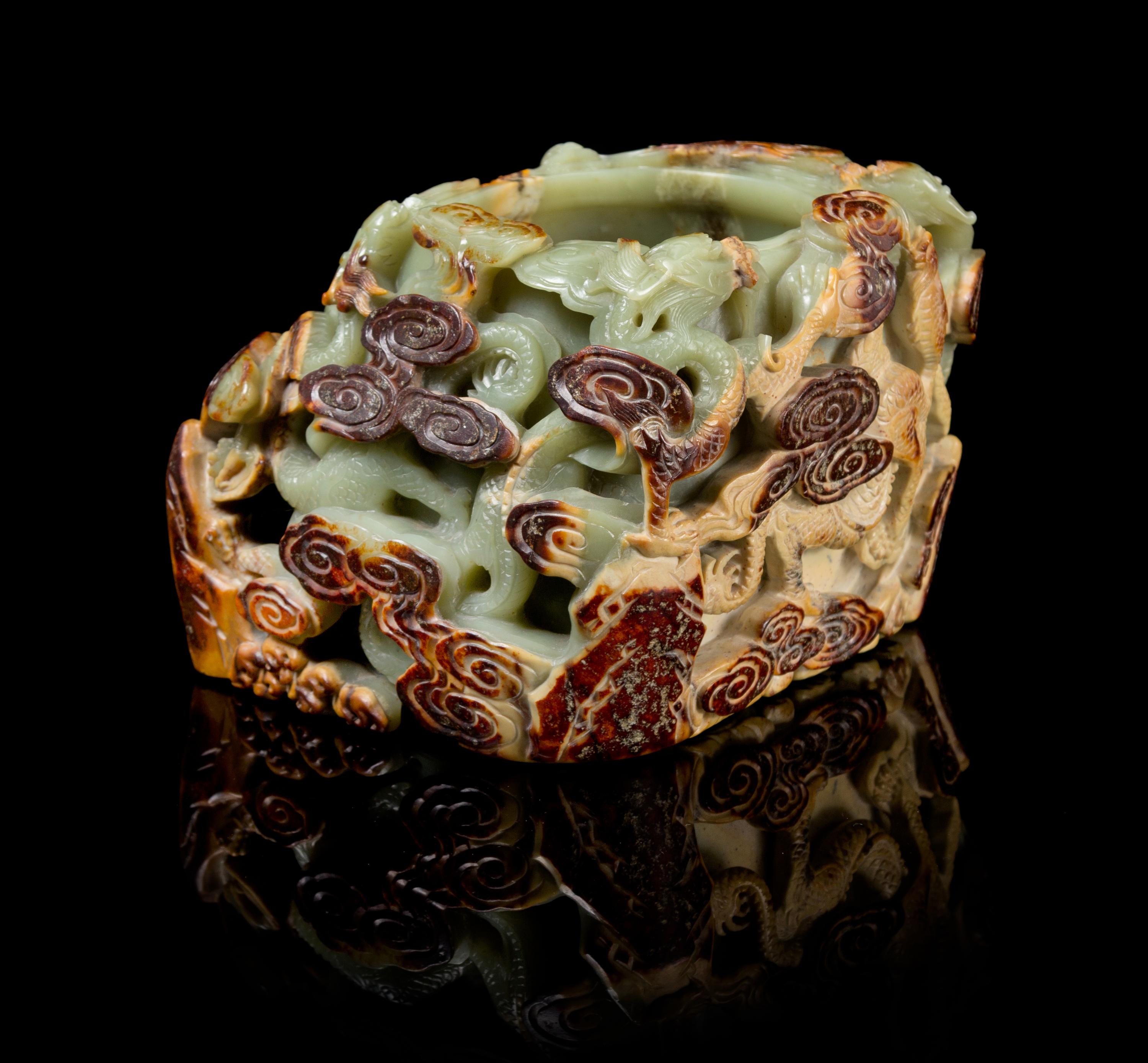 A Large and Impressive Chinese Jade Dragon Brushwasher 18TH CENTURY OR EARLIER Height 5 5/8 inches. — 18TH CENTURY OR EARLIER