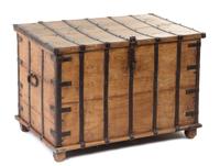 An American Wrought Iron Mounted Walnut Chest Height 22 1/2 x width 32 3/4 x depth 21 inches.