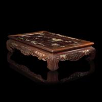 A Finely-Carved and Inlaid Hardwood Small Low Table, First Half of 20th Century — 民國 硬木嵌螺鈿方座