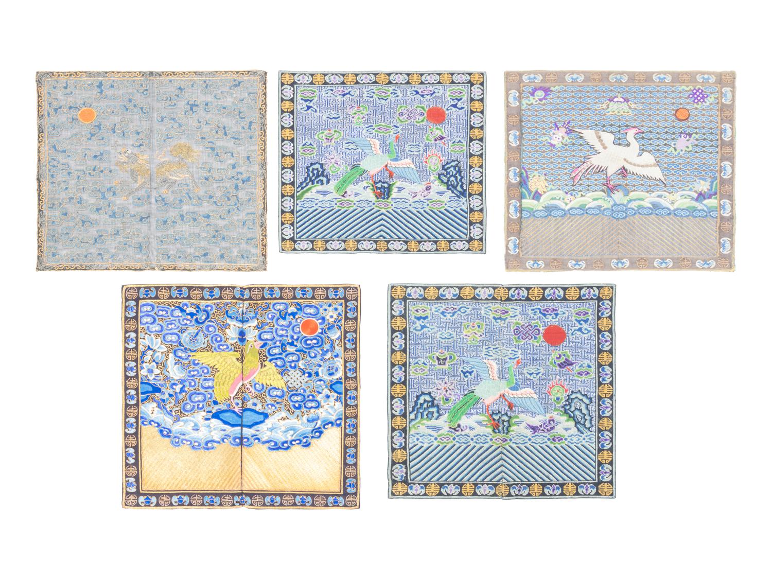 Thirteen Embroidered and Woven Silk Articles