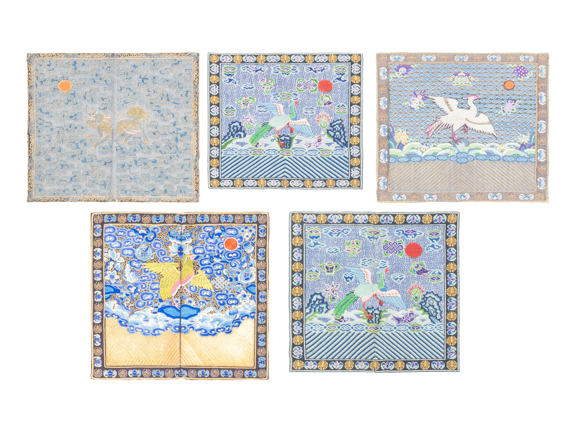 Thirteen Embroidered and Woven Silk Articles
