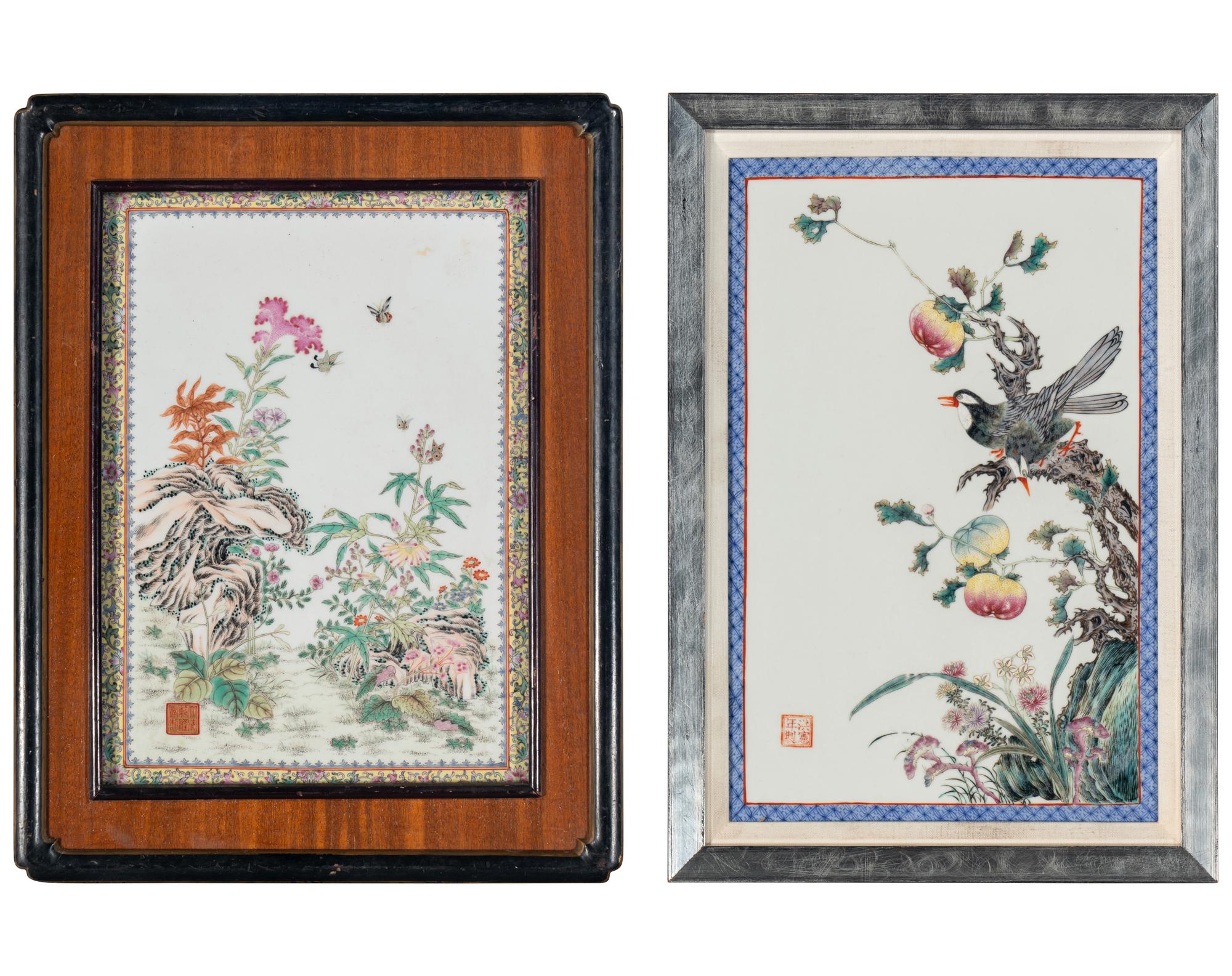 Two Chinese Famille Rose 'Flowers' Porcelain Hanging Panels
