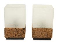 A Pair of Cork and Frosted Crackle Glass Ice Cube Table Lamps