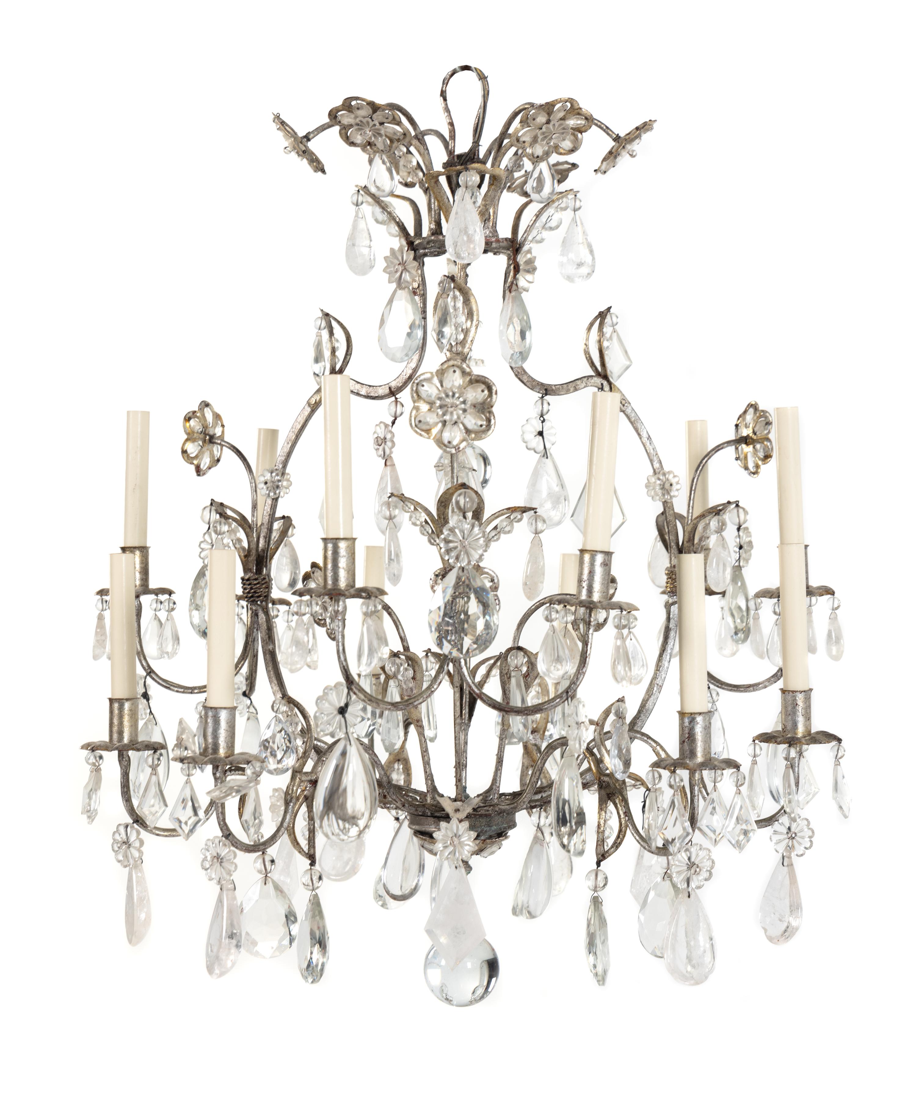 A Silvered Lead and Rock Crystal Twelve-Light Chandelier