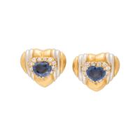 BICOLOR GOLD, SAPPHIRE, AND DIAMOND HEART EARRINGS