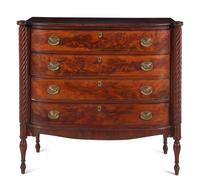 A Federal Spiral-Twist Carved Mahogany Bow Front Chest of Drawers