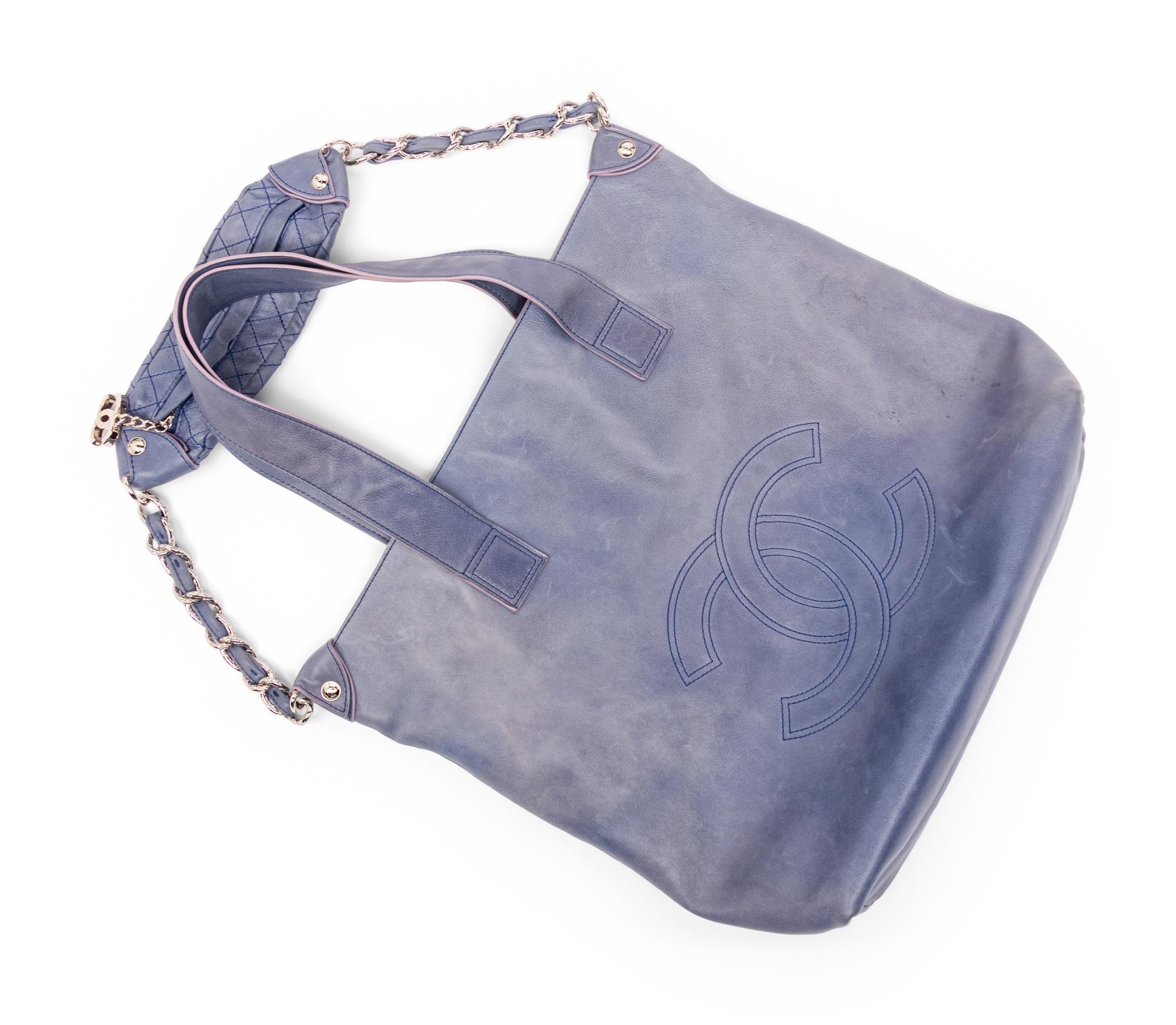 CHANEL, BLUE EDGY LAMBSKIN TOTE