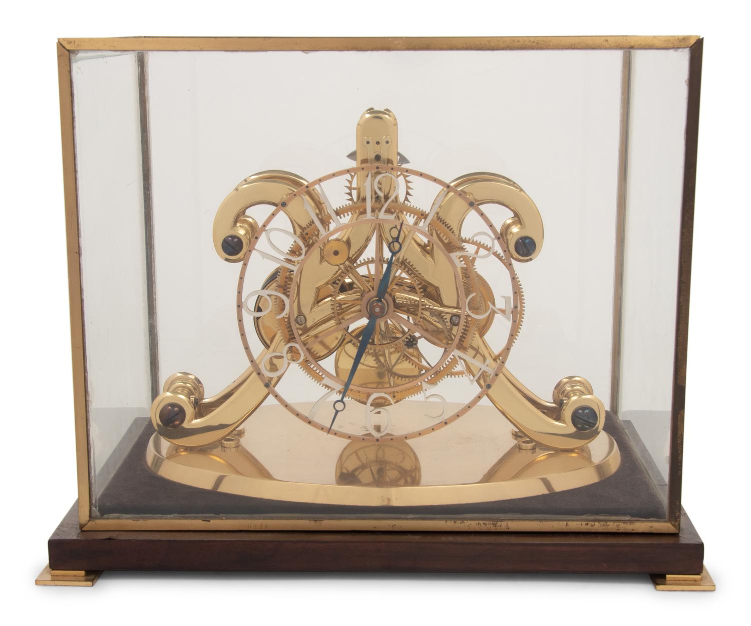 An English Cased Brass Skeleton Clock