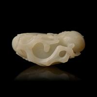 A Chinese Celadon Jade Carving of Double Peaches, Qing Dynasty 清 青白玉雕桃子把件
