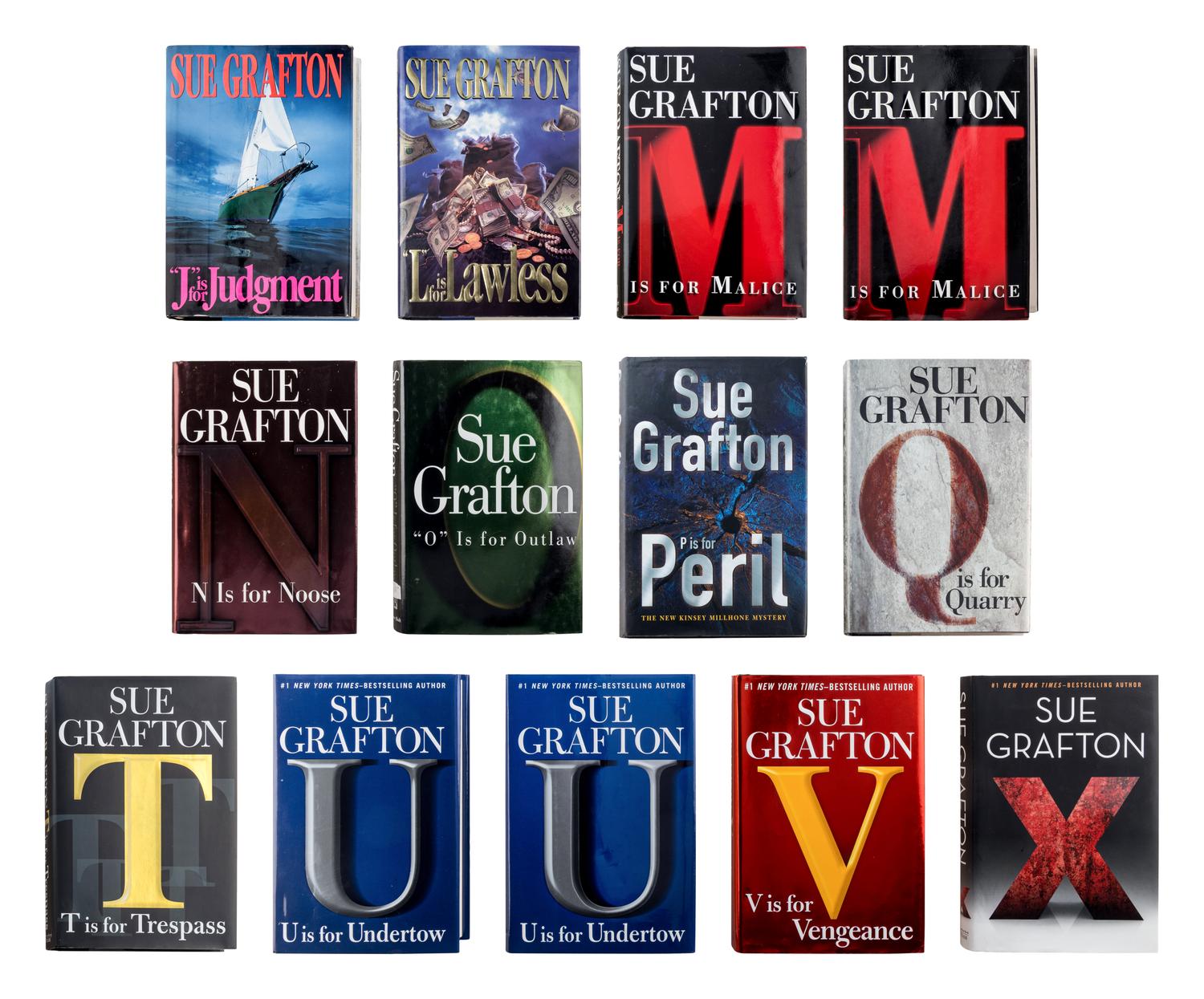 GRAFTON, Sue (1940-2017). A group of 13 works by Grafton from the Alphabet Series featuring Kinsey Millhone, MOST FIRST EDITION. FIRST ISSUE, comprising: