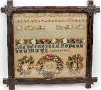 A Victorian Needlework Sampler Height 17 1/4 x width 19 inches. — 1840