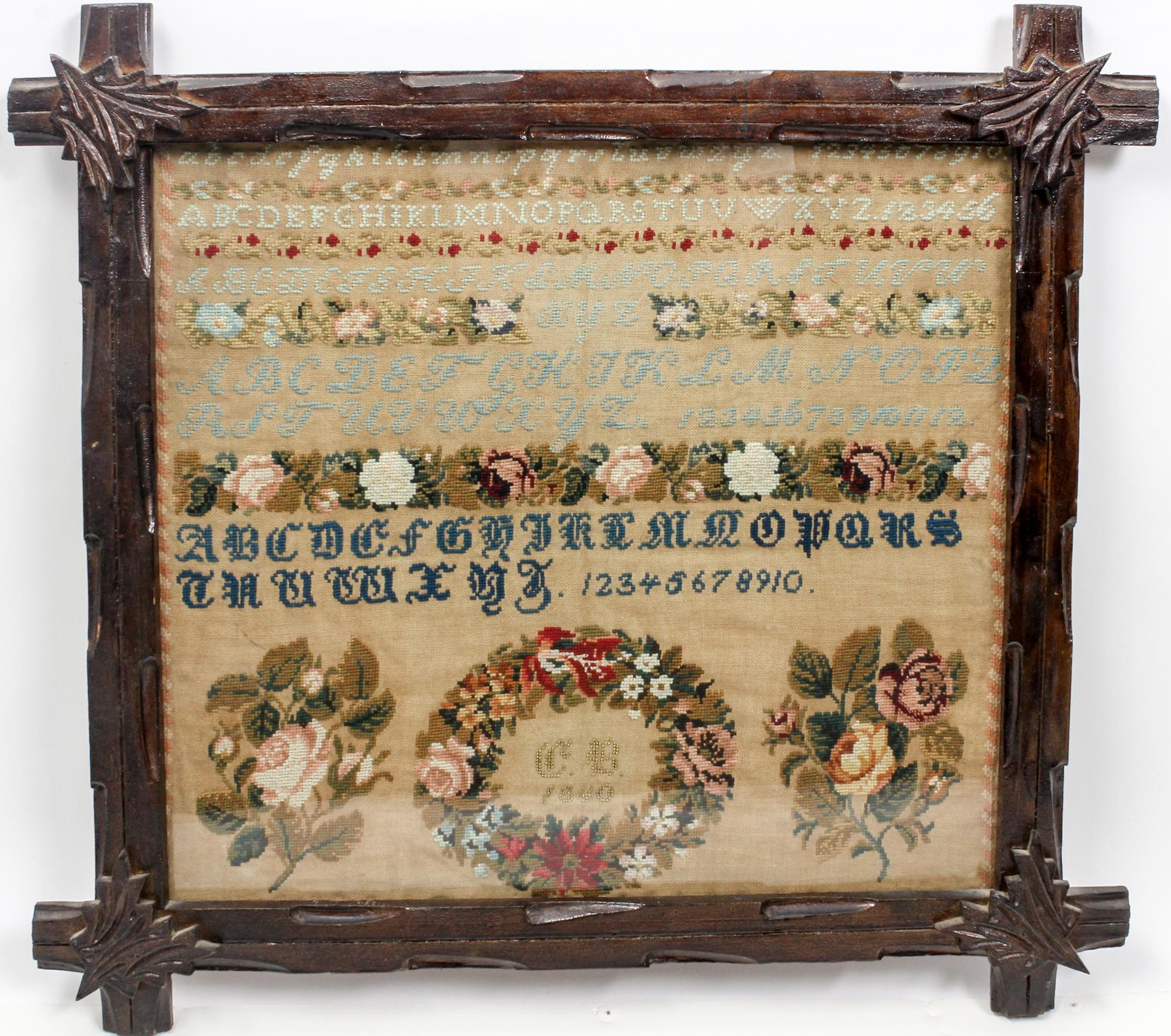 A Victorian Needlework Sampler Height 17 1/4 x width 19 inches. — 1840
