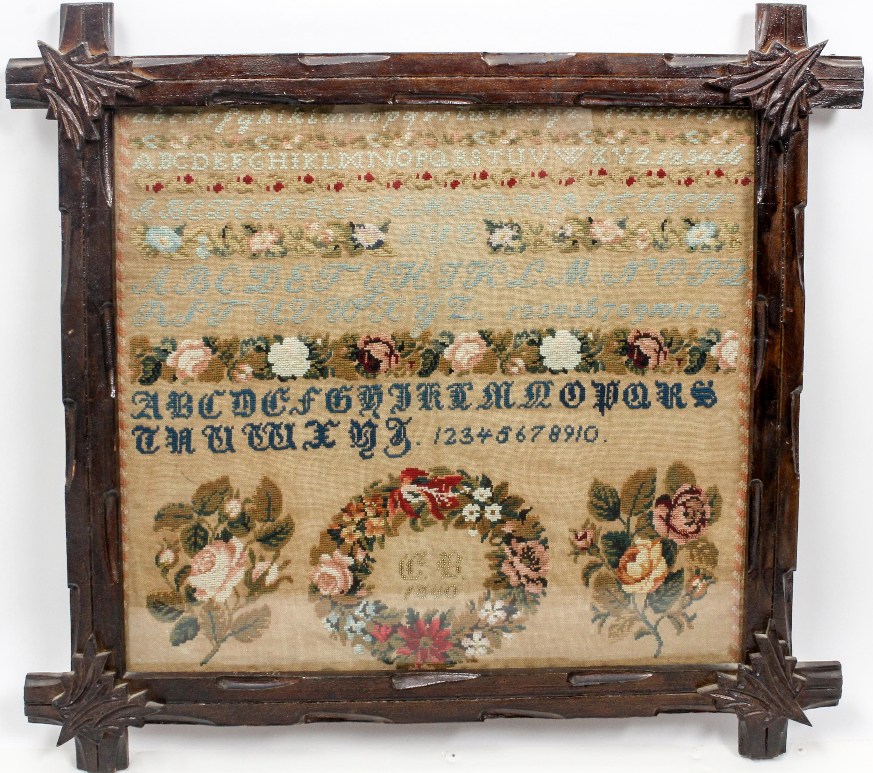 A Victorian Needlework Sampler Height 17 1/4 x width 19 inches. — 1840