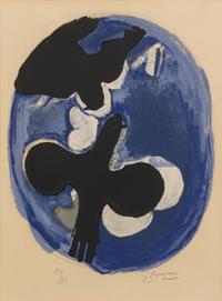 Georges Braque, (French, 1882-1963), Deux oiseaux sur fond bleu, 1955