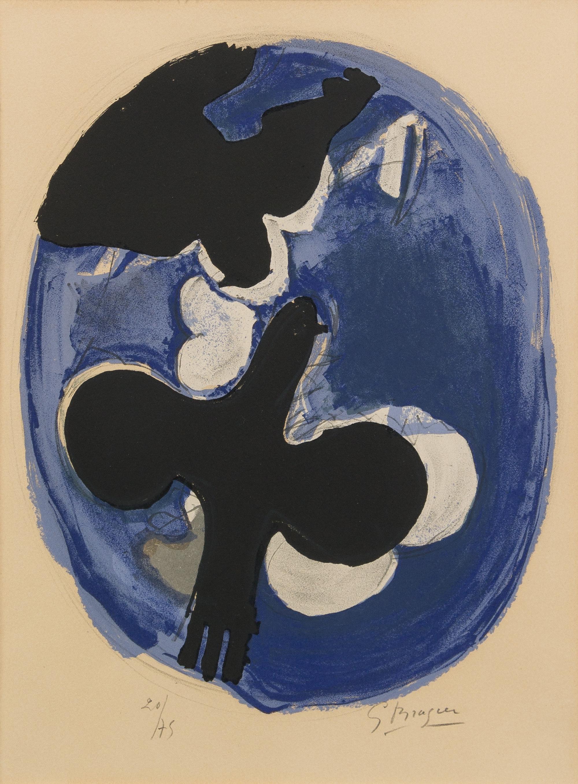 Georges Braque, (French, 1882-1963), Deux oiseaux sur fond bleu, 1955