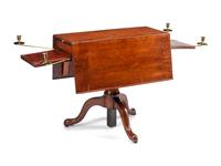 A George III Mahogany Drop-Leaf Telescoping Quartet Stand with Brass Candle Arms