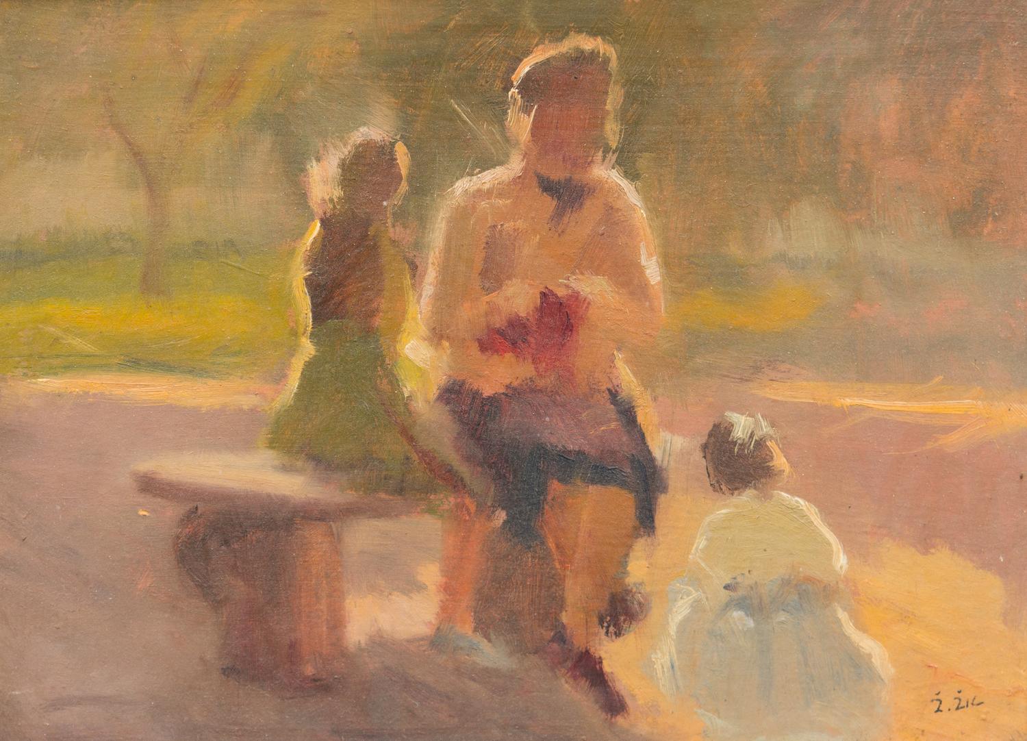 Zivko Zic, (Croatian, b. 1924), Children in the Park, At the Beach, The Park Bench and Reading the Newspaper (four works)