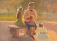 Zivko Zic, (Croatian, b. 1924), Children in the Park, At the Beach, The Park Bench and Reading the Newspaper (four works)