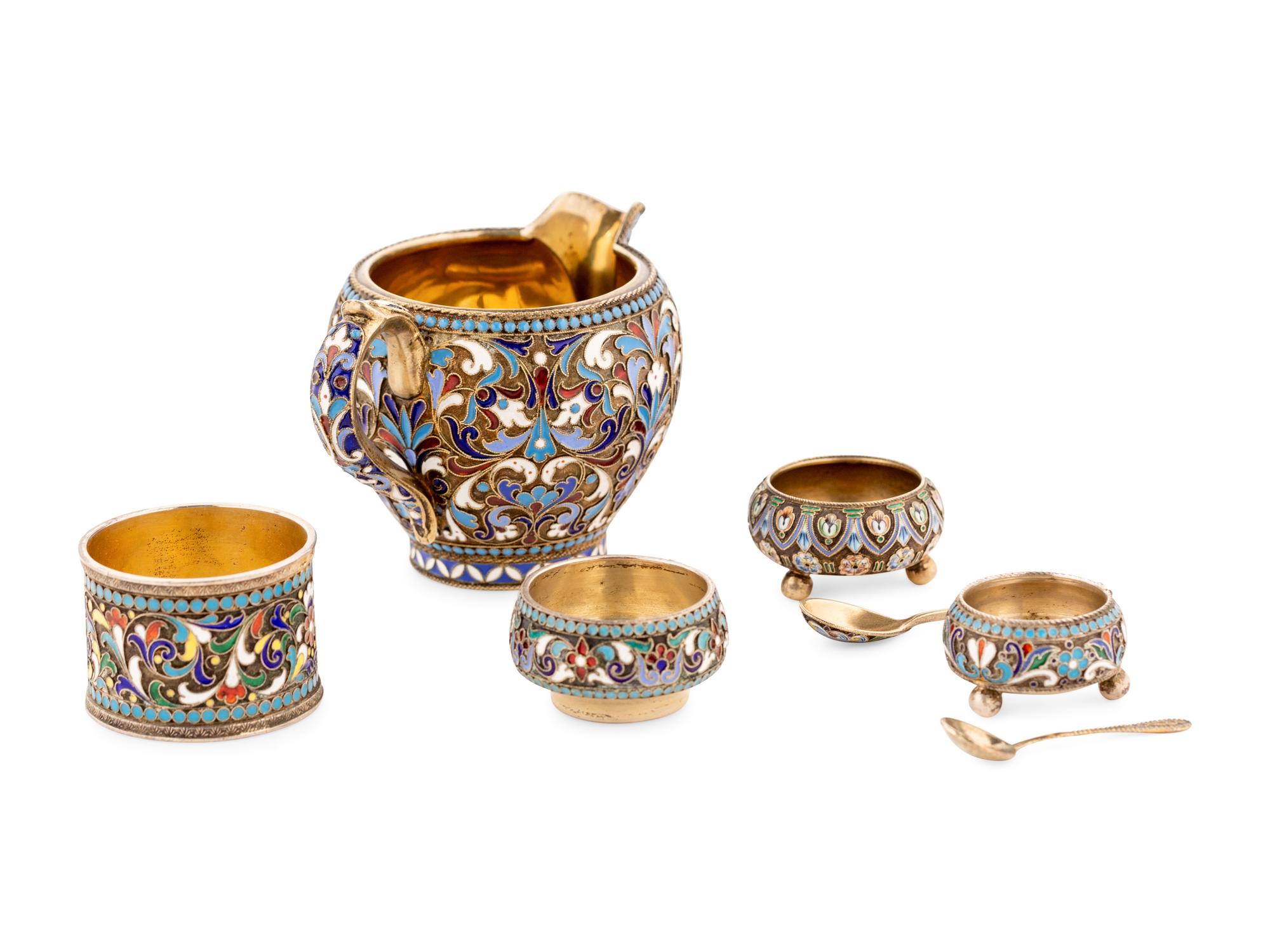 A Group of Russian Enameled Silver Articles