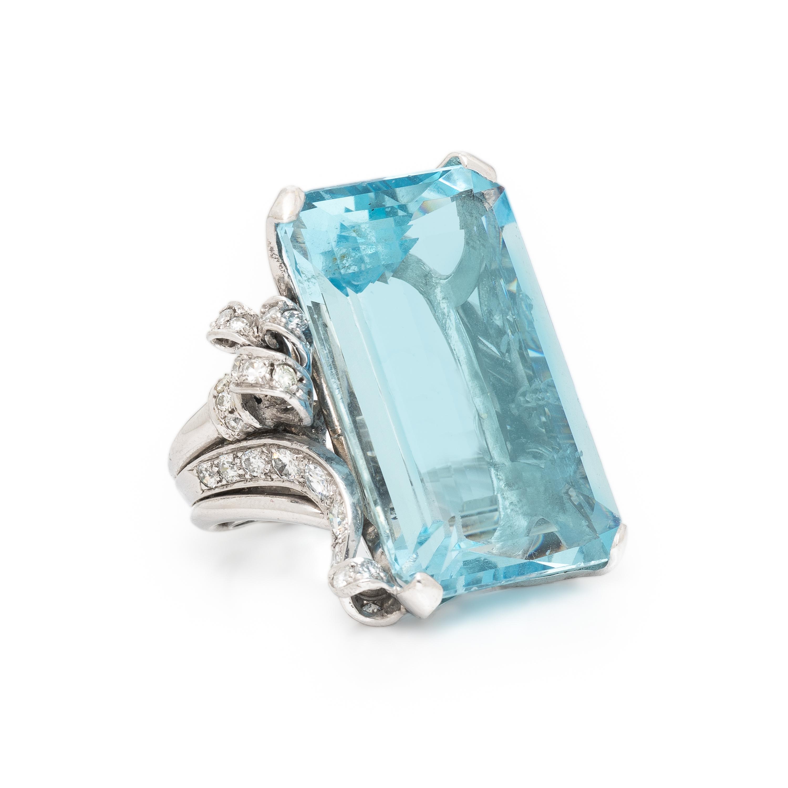 Nadja Buckley, Retro, Aquamarine, Diamond, and White Gold Ring