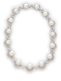 CULTURED PEARL AND DIAMOND NECKLACE