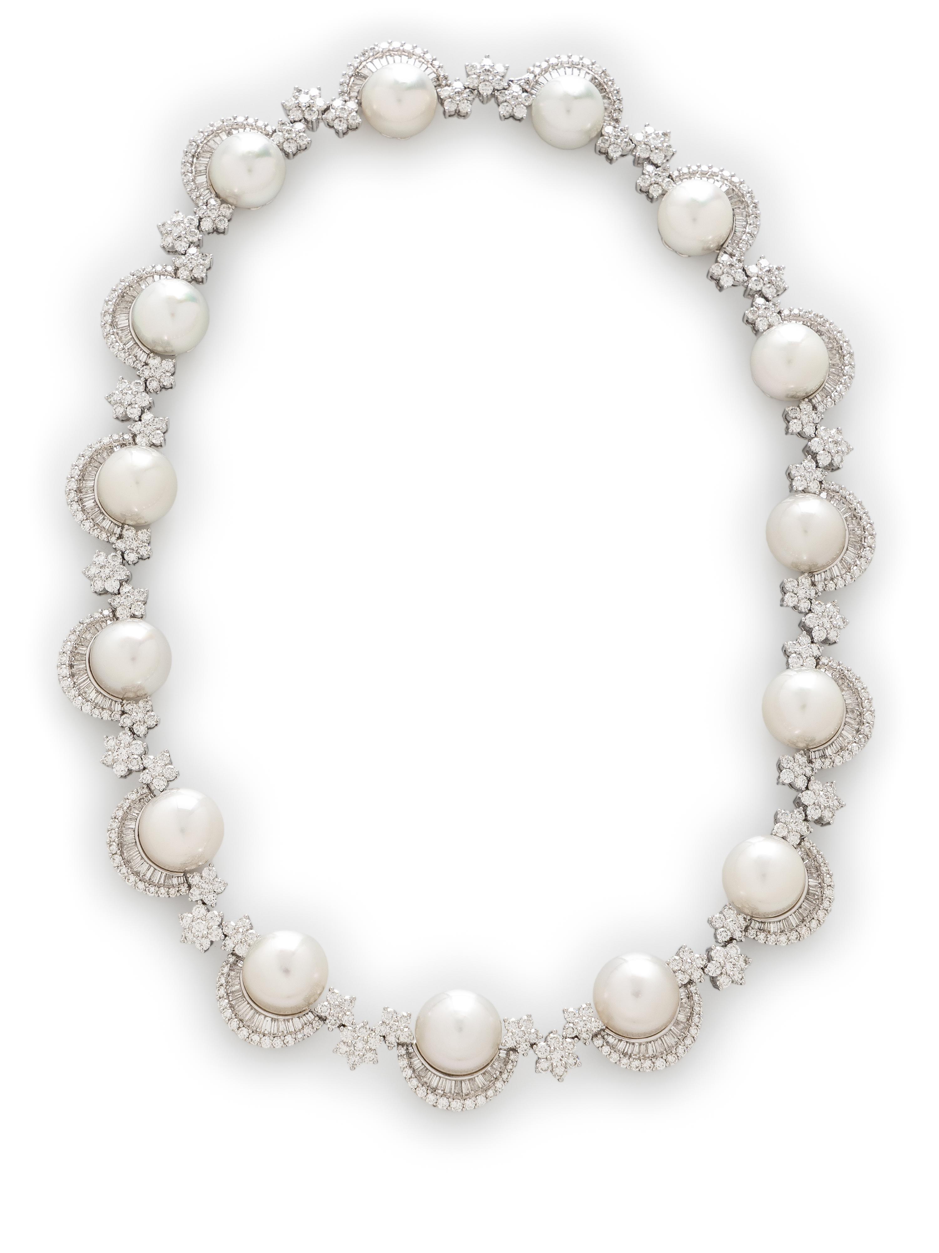 CULTURED PEARL AND DIAMOND NECKLACE