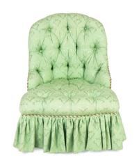 A Green Upholstered Button Tufted Slipper Chair — 20TH CENTURY