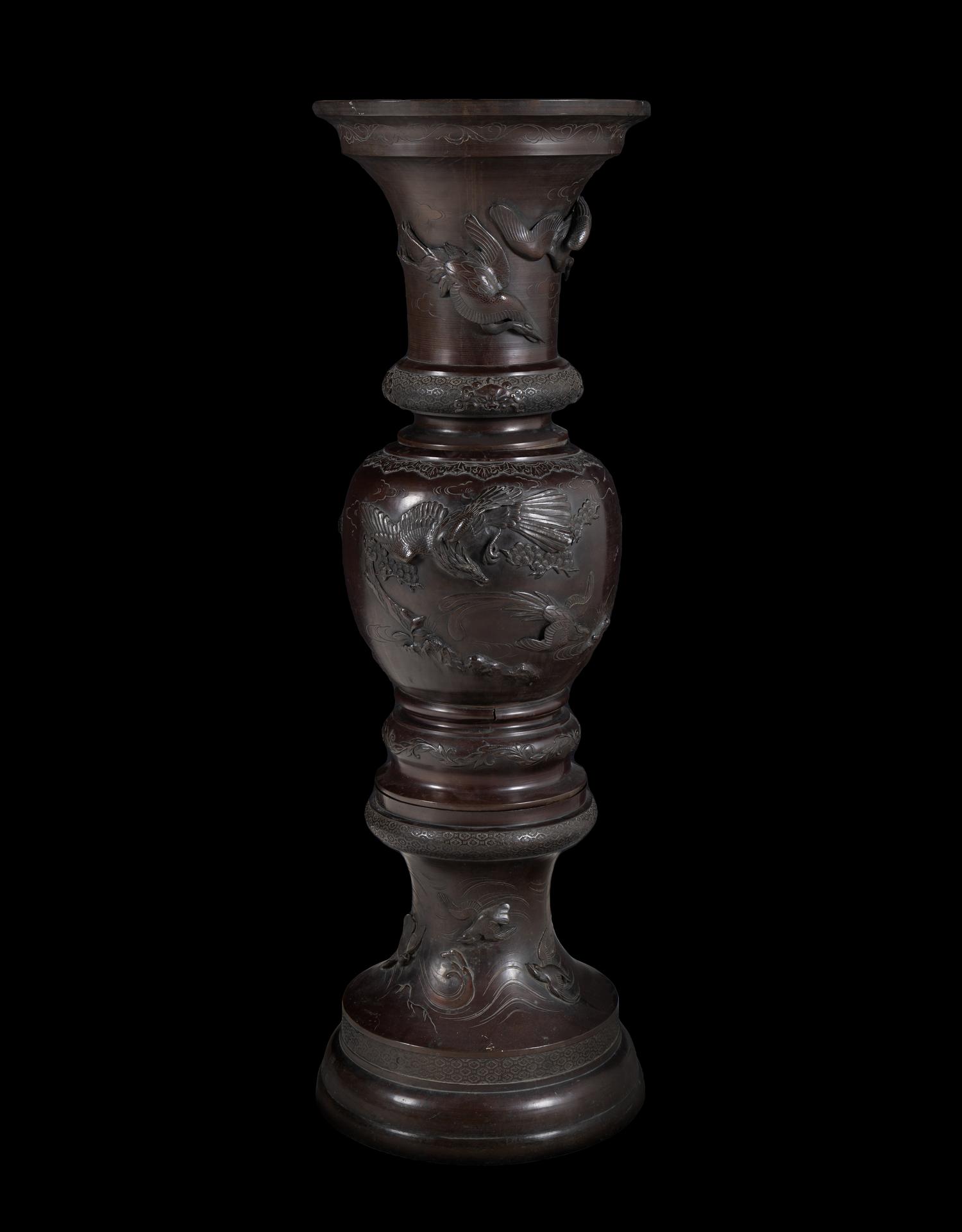 A Large Japanese Patinated Bronze Floor Vase