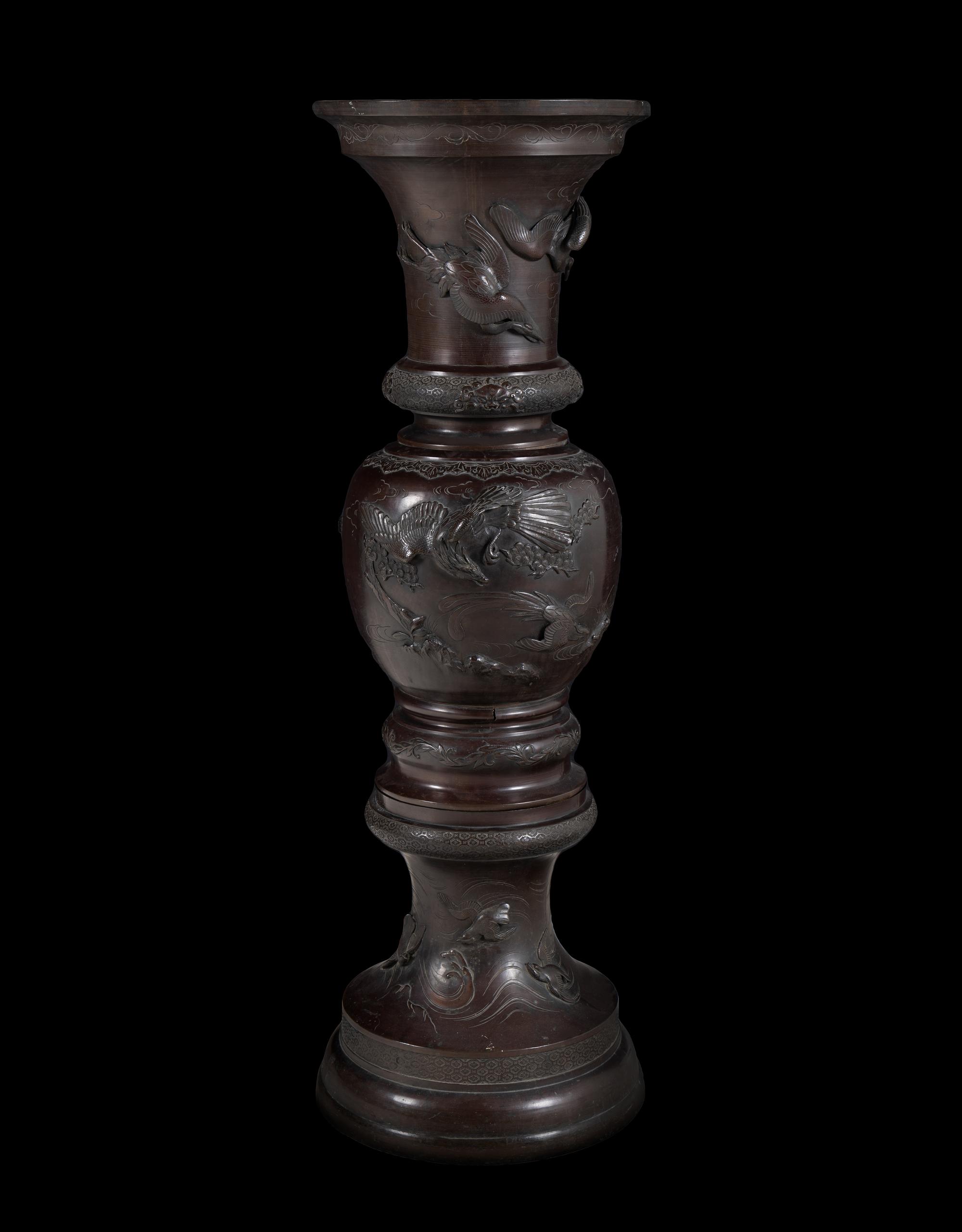 A Large Japanese Patinated Bronze Floor Vase