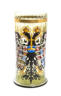 A German Enameled Glass Cylindrical Vessel, Height 11 1/16 inches.