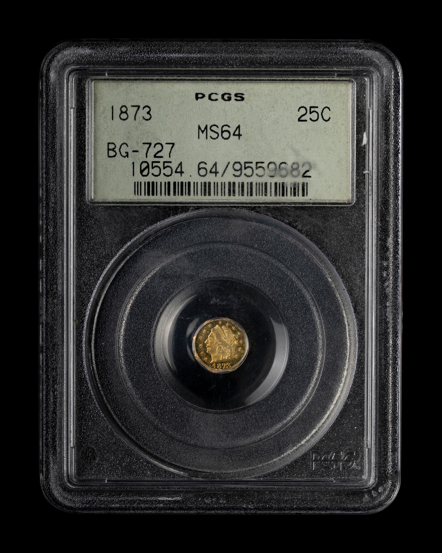 [CALIFORNIA FRACTIONAL GOLD] An 1873 $1/4 Gold Coin [BG-727] (PCGS MS64)