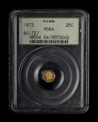 [CALIFORNIA FRACTIONAL GOLD] An 1873 $1/4 Gold Coin [BG-727] (PCGS MS64)