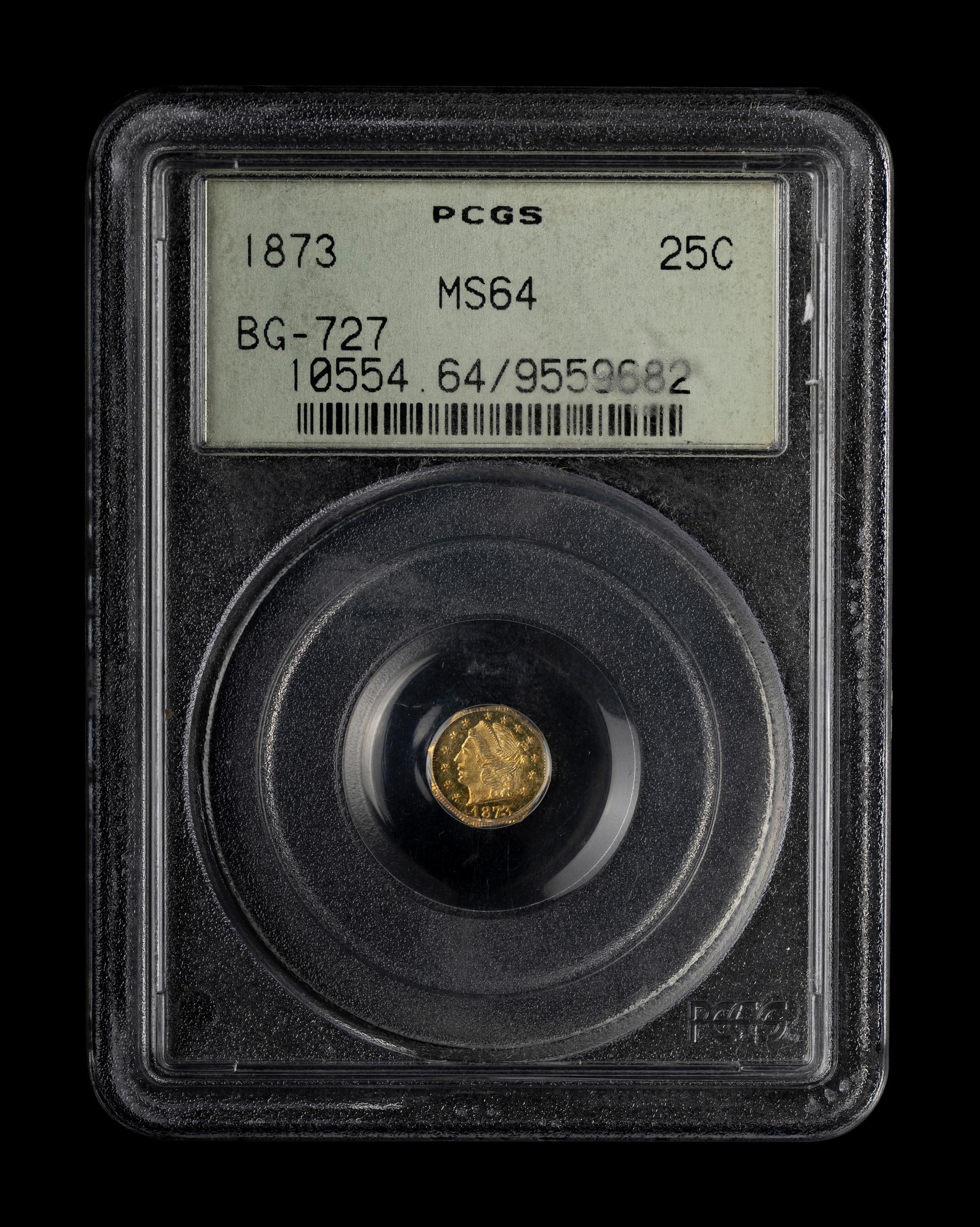 [CALIFORNIA FRACTIONAL GOLD] An 1873 $1/4 Gold Coin [BG-727] (PCGS MS64)