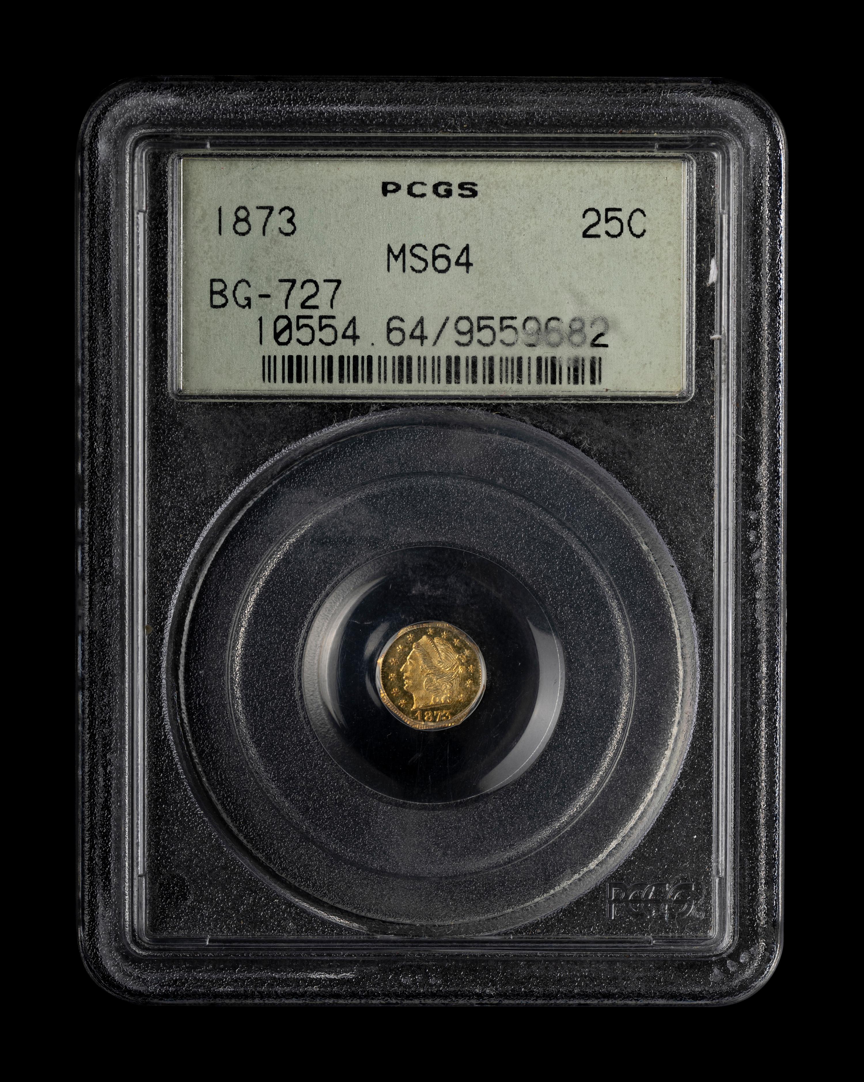 [CALIFORNIA FRACTIONAL GOLD] An 1873 $1/4 Gold Coin [BG-727] (PCGS MS64)