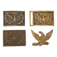 Lot of 4 Belt Plates Including: US M1874 Sword Belt Plate, US M1851 Post-1872 Eagle Belt Plate, Stamped Brass Eagle HSC Belt Plate & Brass Eagle Hat Device