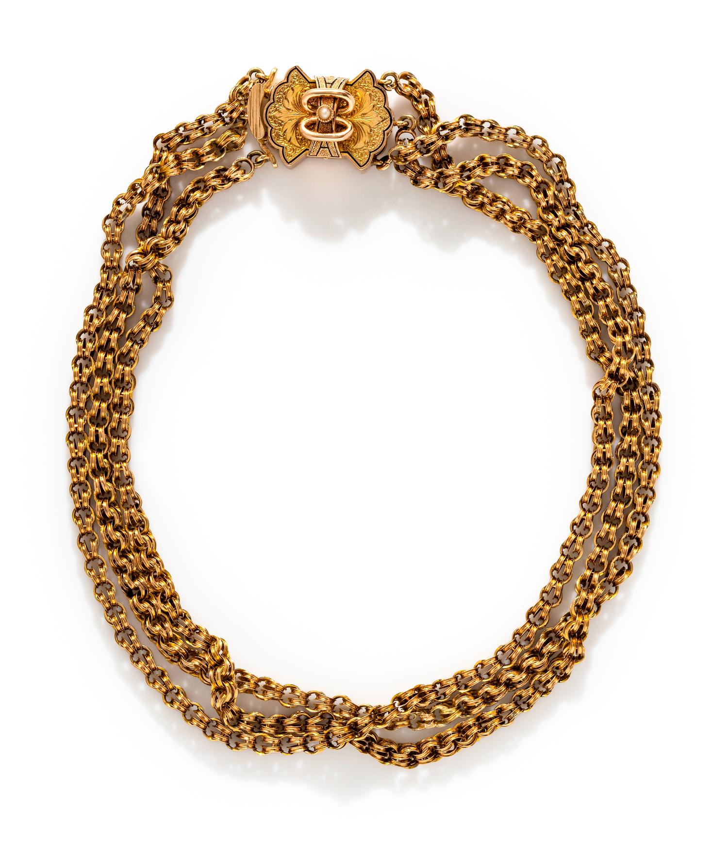 VICTORIAN, YELLOW GOLD MULTICHAIN NECKLACE