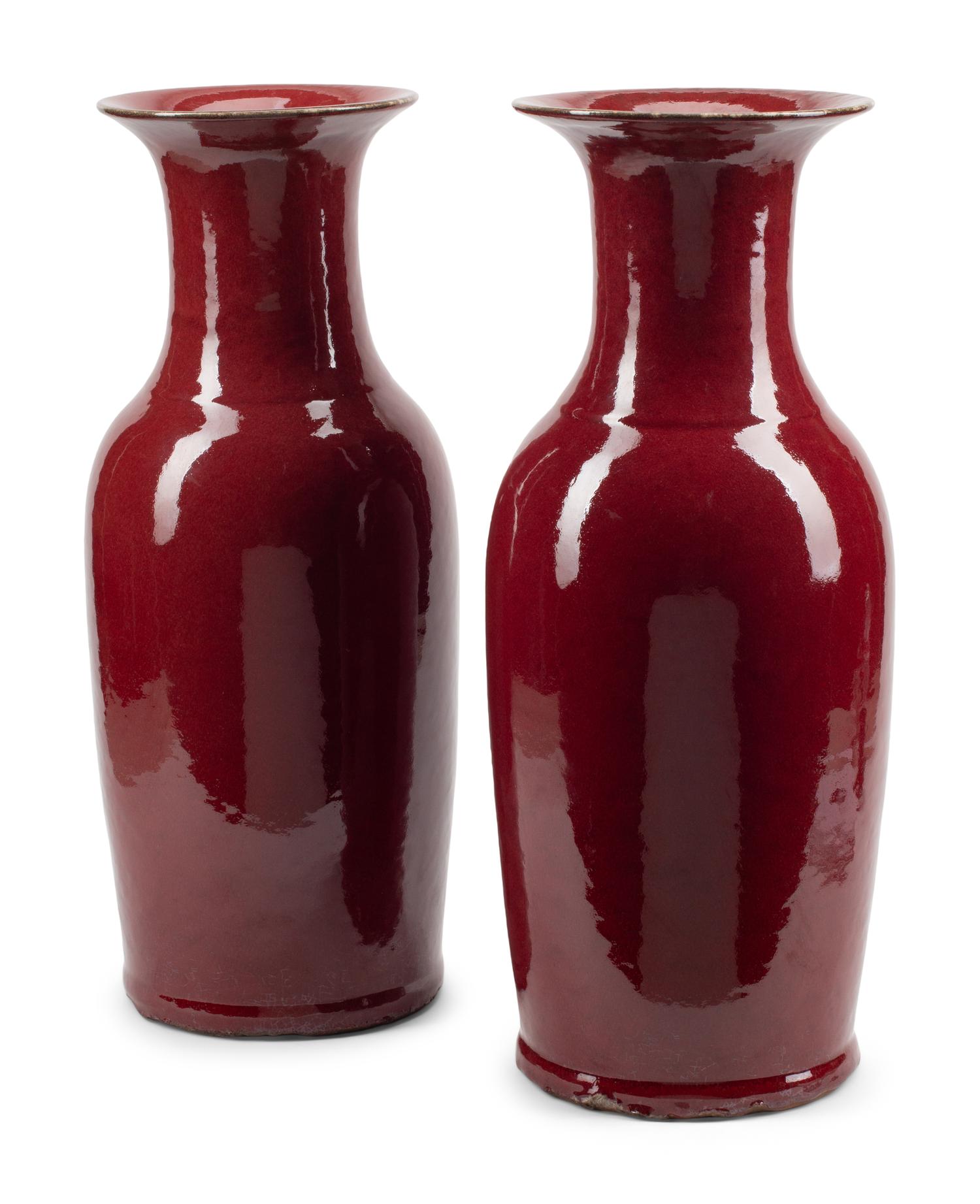 A Pair of Large Sang-de-Boeuf Glazed Ceramic Vases