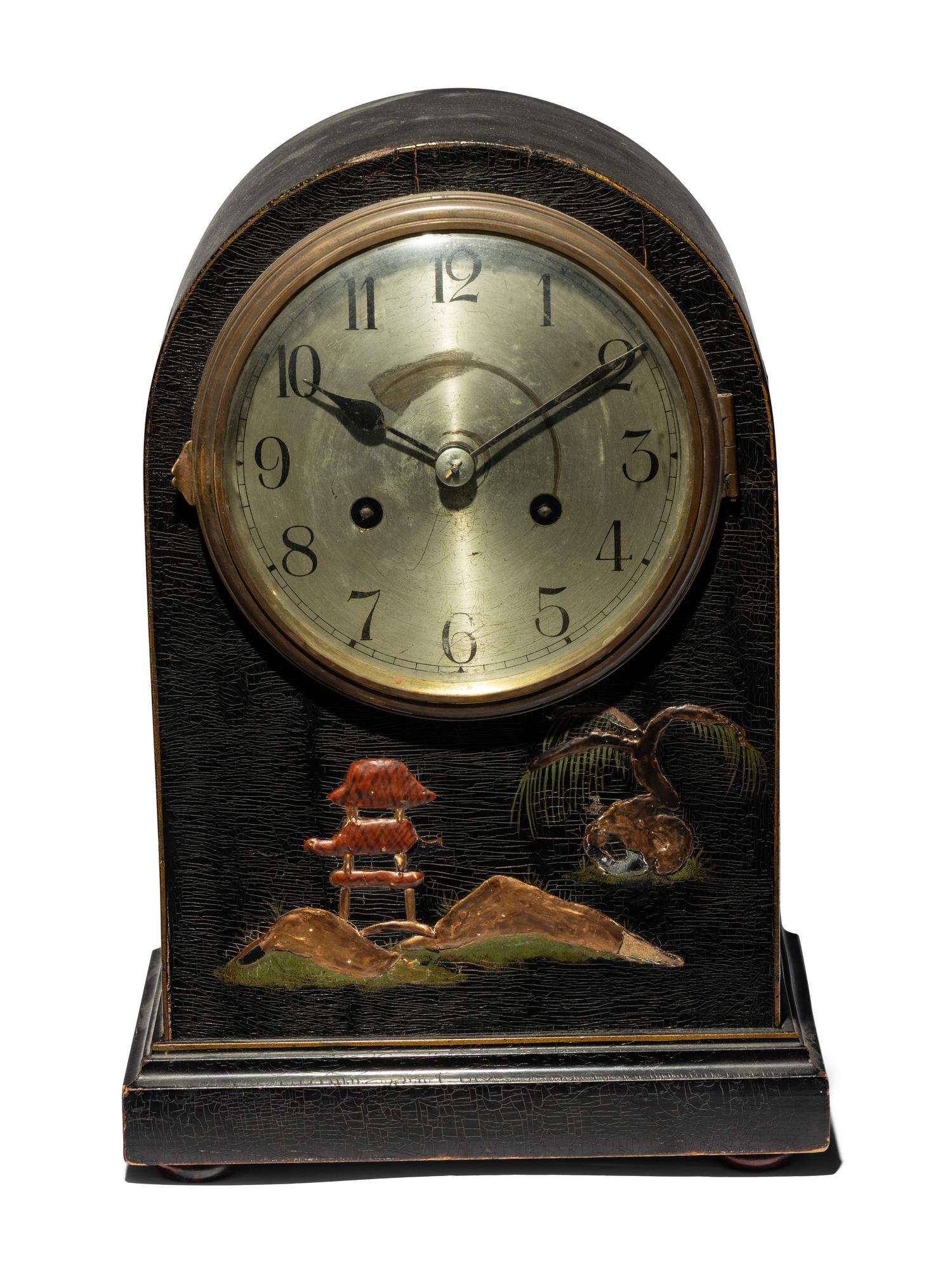 An English Black Japanned Mantel Clock