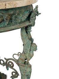 A Pair of Pompeian Temple of Isis Bronze Gueridon Tables with Travertine Tops